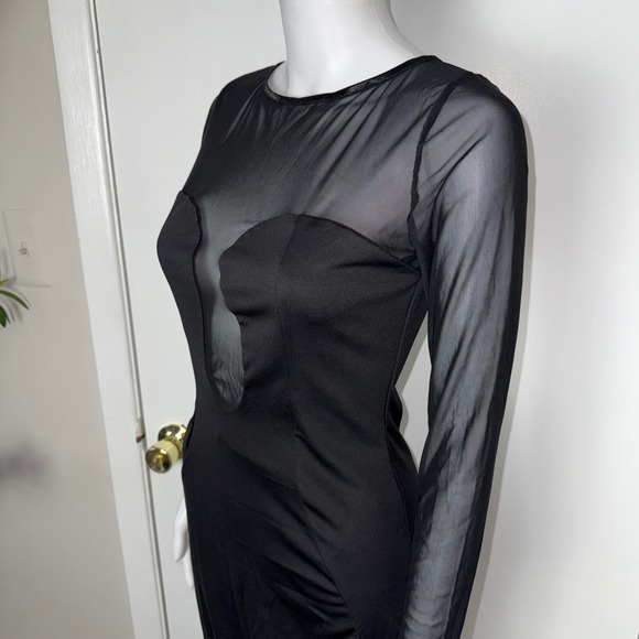 Commense Black Sheer Mesh Long Sleeve Bodycon Midi‎ Dress Cut Out Party Size M - Picture 12 of 17